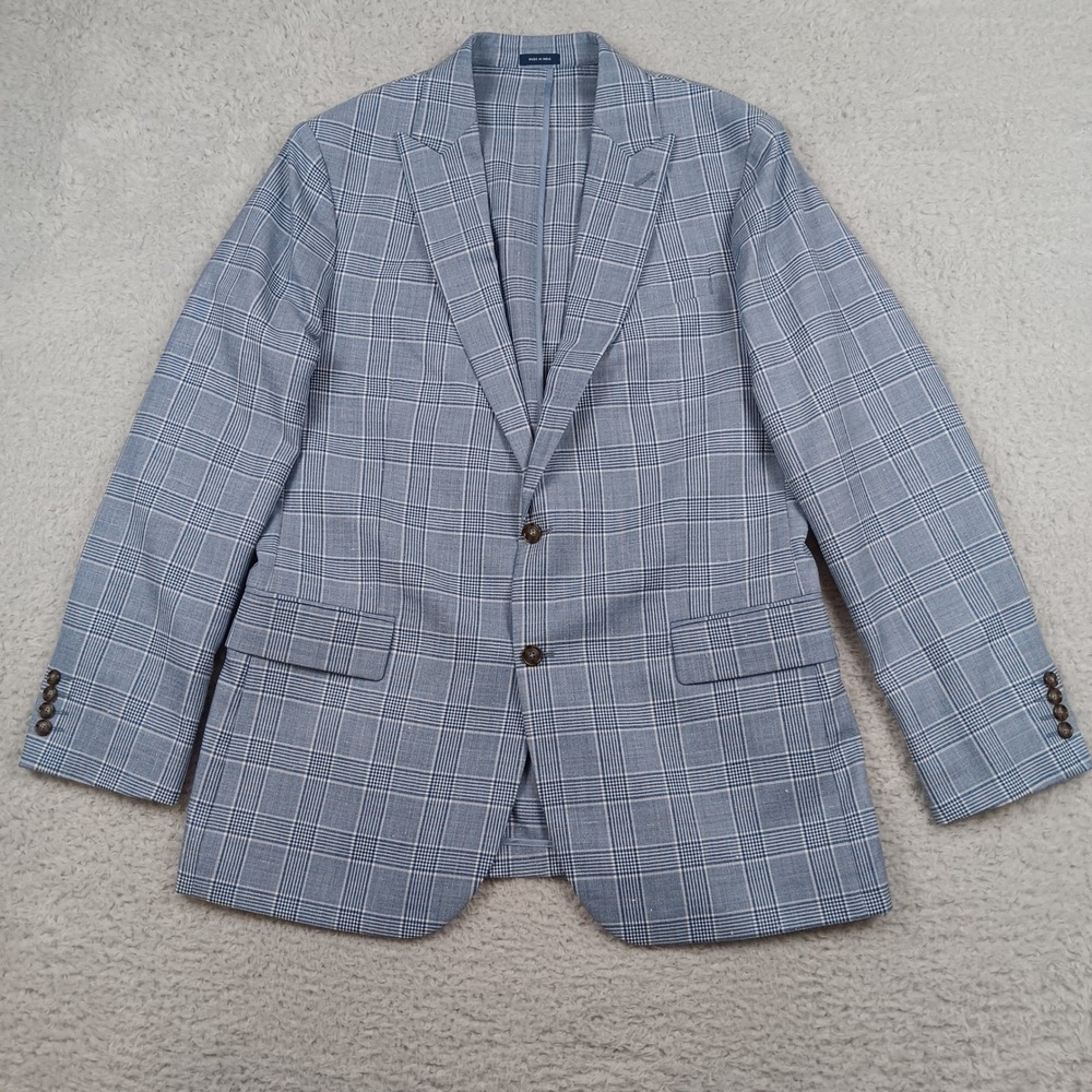 Murano Sport Coat Classic Fit Men 44 Long Blue Glen Plaid Wool Blend 76670-9